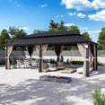 thumbnail image 1 of Modern Shade Horizon 12'x24' Hardtop Gazebo, Galvanized Steel Double Roof with 4 LED Lights, Netting & Curtains, Black, 1 of 8