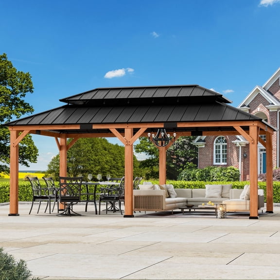 Modern Shade Rosewood 12'x20’Hardtop Gazebo,Cedar Framed Rosewood Pavilion with Double Galvanized Steel Roof,Permanent Patio Gazebo for Outdoor Brown