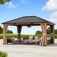thumbnail image 1 of Modern Shade Tranquil Grove 12'x16' Hardtop Gazebo, Cedar Frame, Steel Roof, Netting, Curtains, Brown Outdoor, 1 of 8