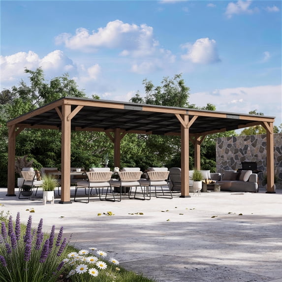 Modern Shade 12x24 Cedar Wood Gazebo Hardtop Slope Roof Rot Resistant Snow And Wind Resistant For Backyard Deck And Garden
