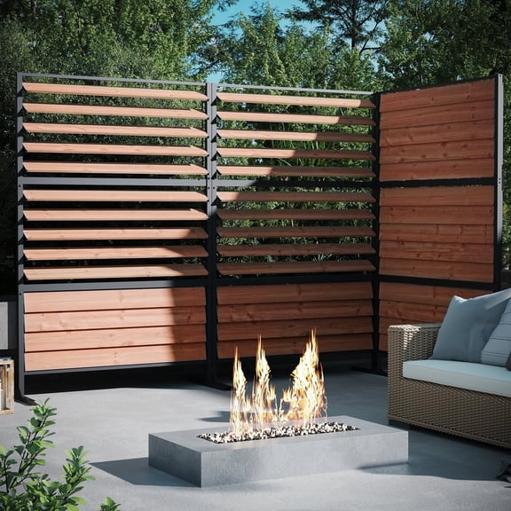 Modern Shade 6x4 ft Louvered Cedar Privacy Fence Panel Adjustable Screen for Outdoor Deck