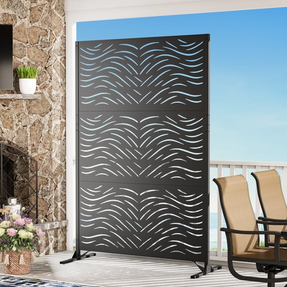 Modern Shade 4x6 FT Metal Privacy Screen, Freestanding Outdoor Decorative Panel, (Ripple Flow)