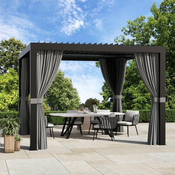 Modern Shade Aurora 10'x10' Louvered Pergola, Adjustable Waterproof Roof with Drainage, Reinforced Frame for Patio & Deck, Black