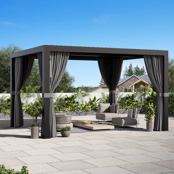 Modern Shade Aurora 10'x12' Louvered Pergola, Adjustable Waterproof Roof with Drainage, Reinforced Frame for Patio & Deck, Black