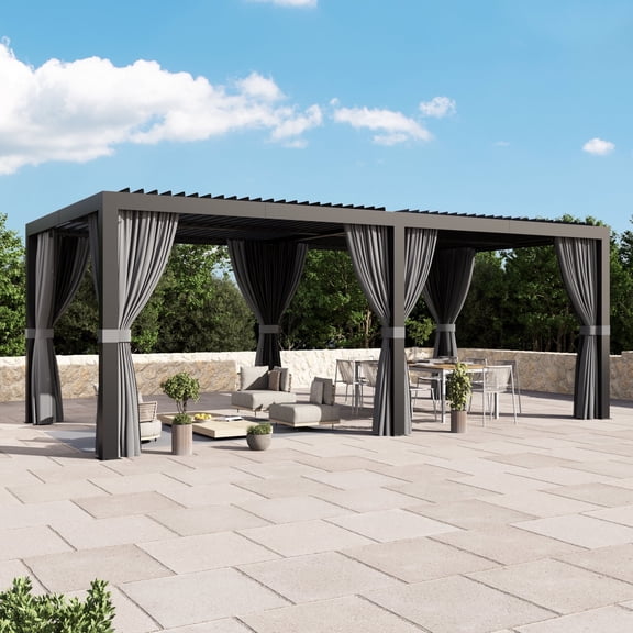 Modern Shade 10'x20' Aurora Louvered Pergola with USB Charging Port Deck,  Adjustable Waterproof Roof & Integrated Drainage