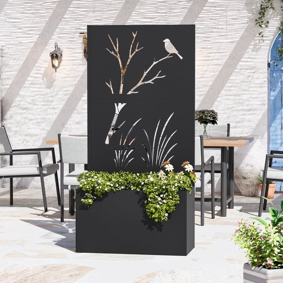 Modern Shade 4x6 FT Metal Planter Box with Trellis Privacy Screen, Raised Garden Bed (Perch Meadow)