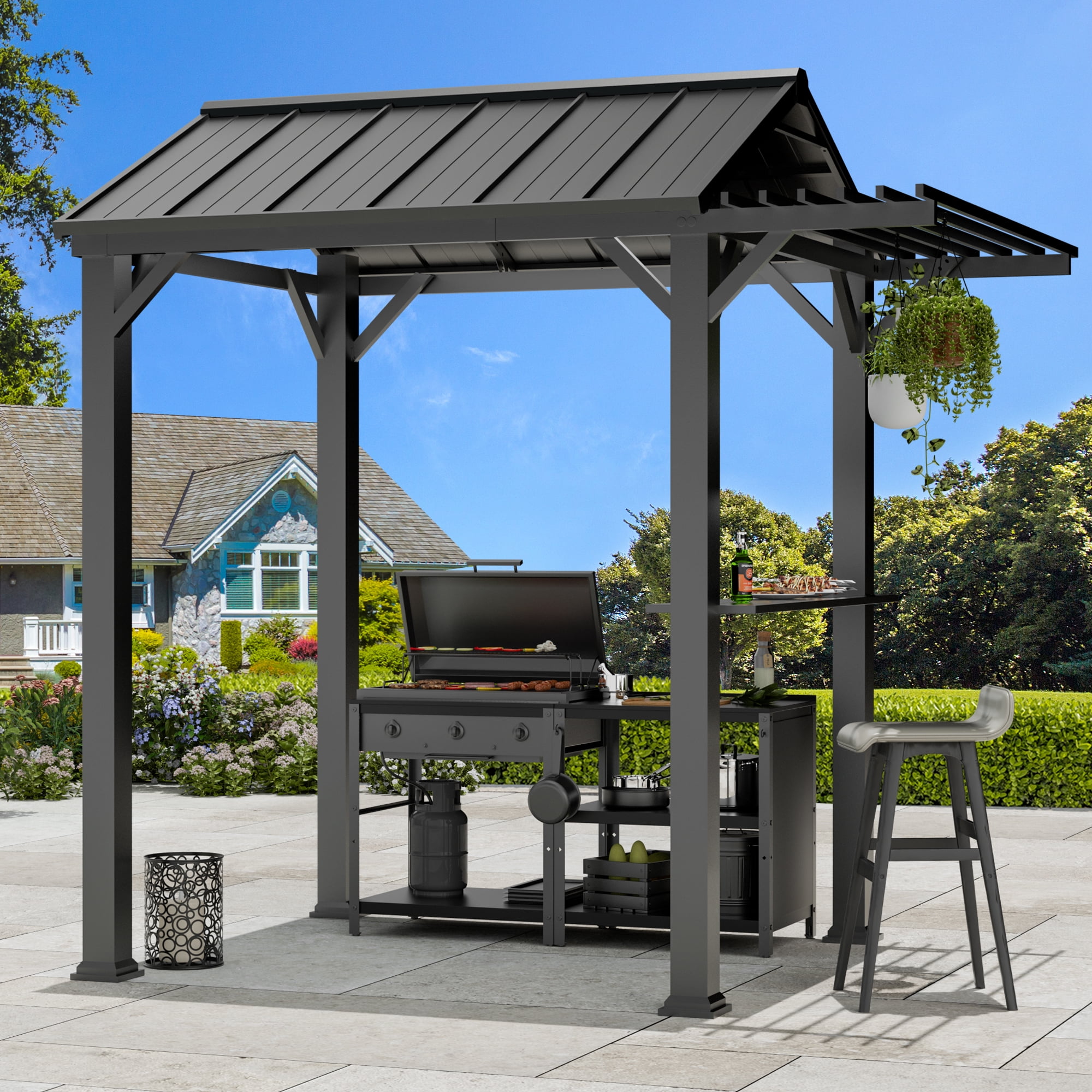 Walmart sales :  Modern Shade 6'x8' Grill Gazebo 4-Season Galvanized Steel Roof with UV-Blocking Waterproof Canopy, Rust-Resistant Frame & Extended Overhang