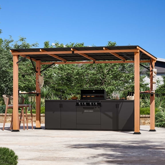Covered Outdoor 6' x 12' Cedar Wood Gazebo with Hardtop Slope Roof,Permanent Grill Gazebo for Outdoor Backyard Brown