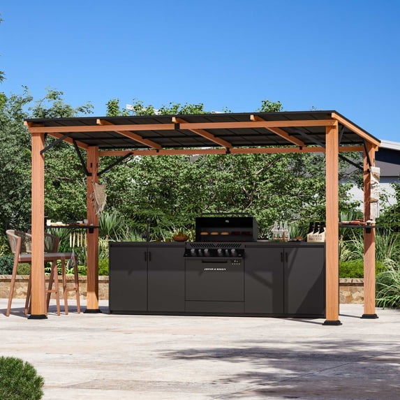 Covered Outdoor 6' x 12' Cedar Wood Gazebo with Hardtop Slope Roof,Permanent Grill Gazebo for Outdoor Backyard Brown
