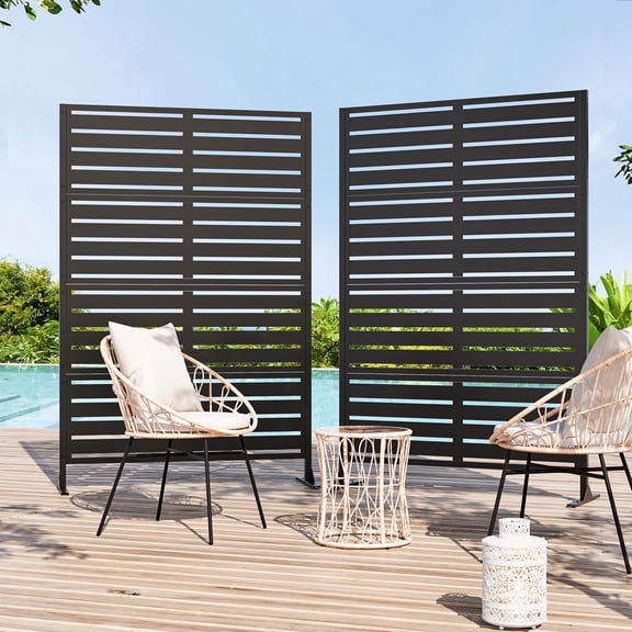 Modern Shade Metal Privacy Screen Outdoor 72" H x 48" W, Stable & Durable Privacy Fence Panels for Instant Privacy & Space Division, Freestanding Decorative Patio Screens for Outdoor, Black (2 Panel)