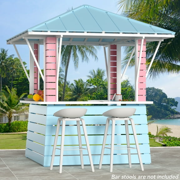 Modern Shade 8'x8' Coastal Dream Grill Gazebo, 2-Open Sides, USB, Hooks, Galvanized Steel Outdoor Bar Pavilion
