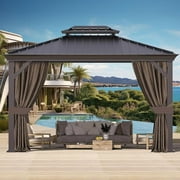 Modern Shade Outdoor Living Spaces 10' x 12' Gazebo, Hardtop Gazebo with Galvanized Steel Double Roof Hard Top Gazebos Aluminum Frame Metal Gazebo with Netting and Curtains Permanent Outdoor Pavilion