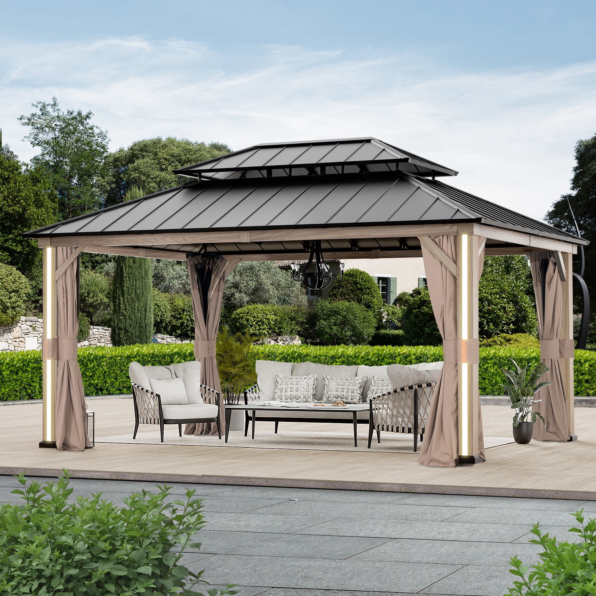 Modern Shade Permanent Hardtop Gazebo 12' x 16' with 4 LED Lights ...