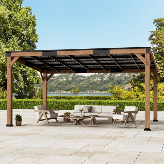 Modern Shade 12'x16' Supreme Cedar Wood Gazebo Hardtop Slope Roof for Backyard Deck