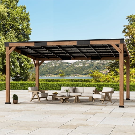 Modern Shade 12'x16' Supreme Cedar Wood Gazebo Hardtop Slope Roof for Backyard Deck