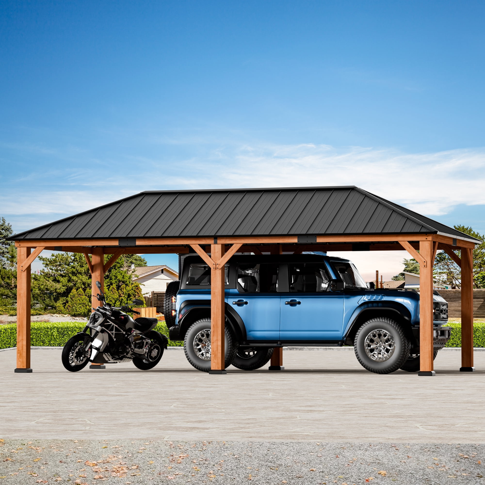Modern Shade, Shade Gazebo, 12'x24' Hardtop, Cedar Framed Pavilion