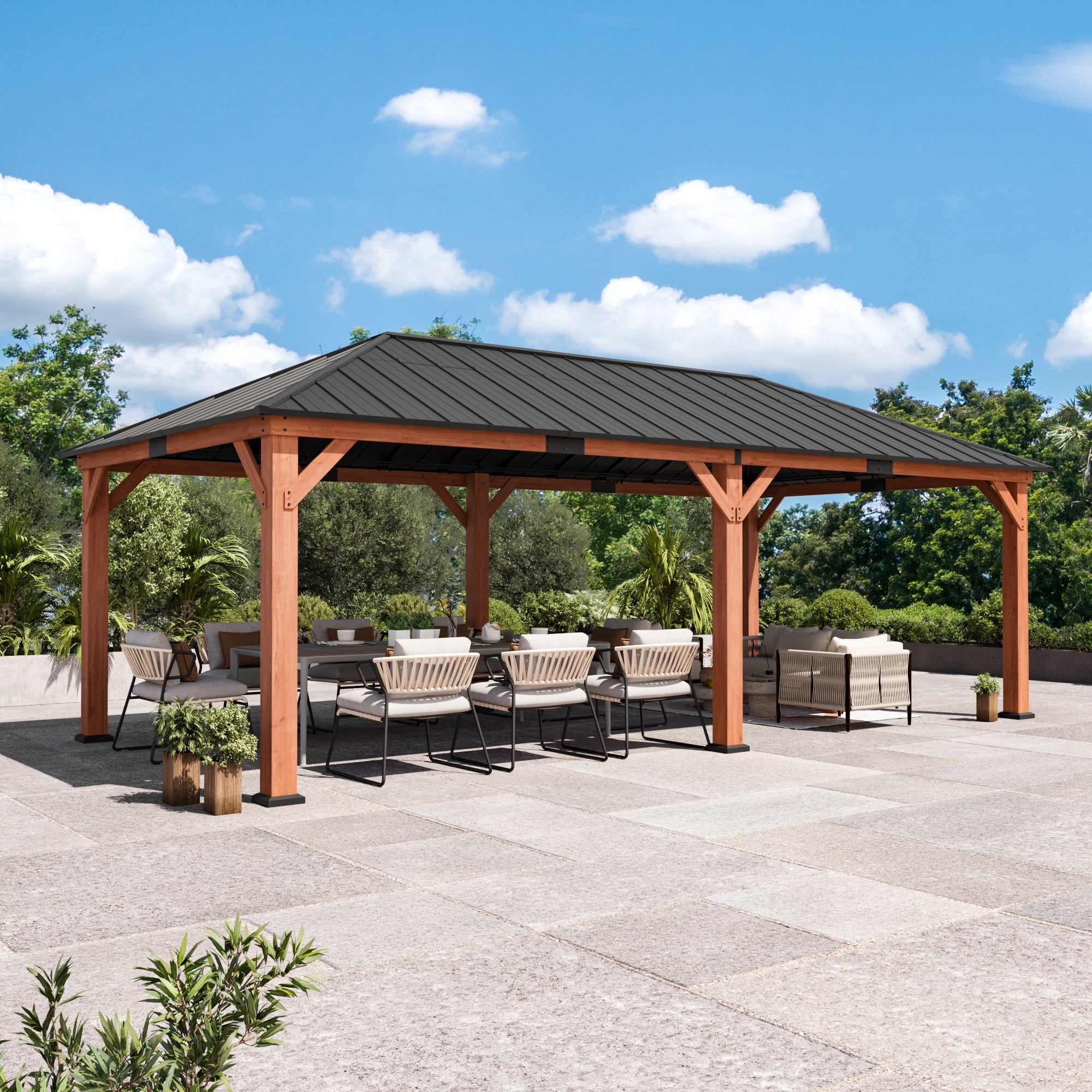 Modern Shade Tranquil Grove 12'x24'Hardtop Gazebo,Cedar Framed
