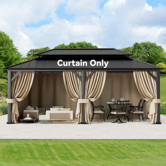 Covered Outdoor Universal 12‘x20’ Gazebo Curtain Replacement with 4 Panel Zippered Grey Sidewalls