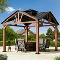 thumbnail image 1 of Modern Shade 12’ x 12’ Gazebo Cedar Wood with Galvanized Steel Roof 4-Gable Design for Backyard Patio Natural Wood, 1 of 9