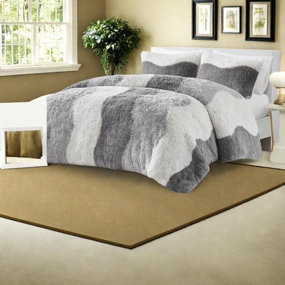 Modern Shaggy Faux Fur Bedding Sets Multicolor Polyester Comforter with Hypoallergenic Filling