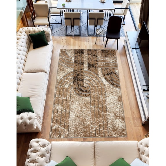 Modern Shaggy Rug Abstract Geometric Rug Indoor for Living Room Bedroom Design 1523 (5x8 (5'2"x7'5"),Beige)