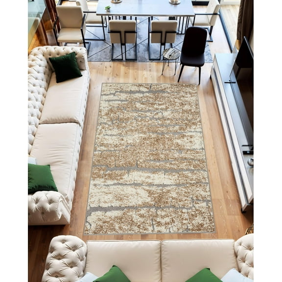 Planet Rugs Modern Shaggy Geometric Indoor Rug for Living Room & Bedroom 5'2" x 7'5" Beige