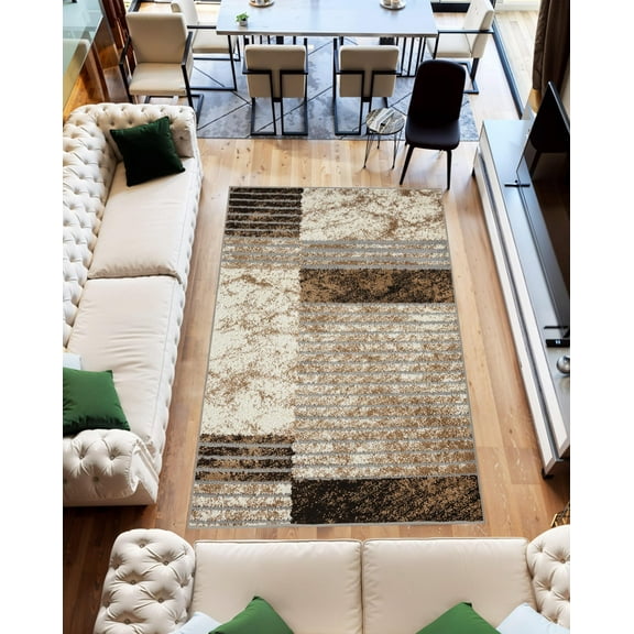 Modern Shaggy Rug Abstract Geometric Rug Indoor for Living Room Bedroom Design 1526 (5x8 (5'2"x7'5"),Beige)
