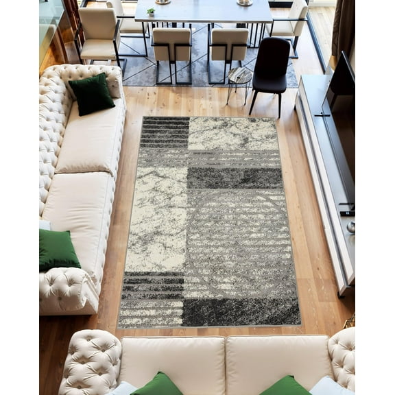Modern Shaggy Rug Abstract Geometric Rug Indoor for Living Room Bedroom Design 1528 (5x8 (5'2"x7'5"),Grey)
