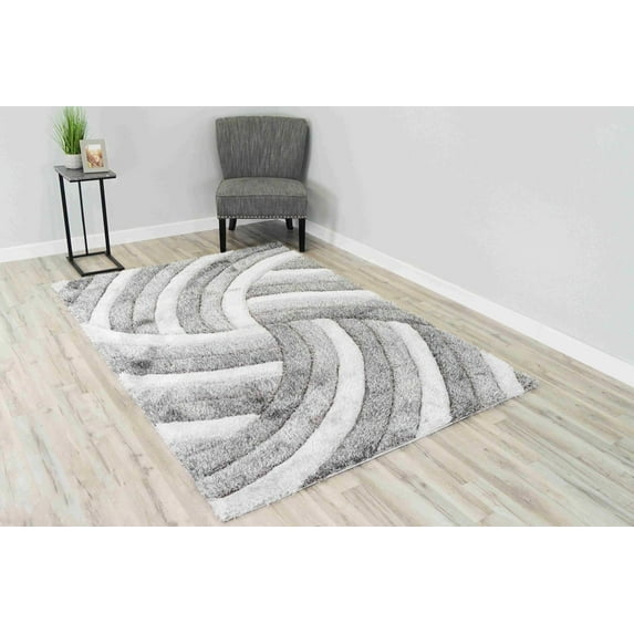 Modern Shaggy Rug Hand Carved Thick Soft Geometric Abstract Carpet Vibrant Colors for Living Room Bedroom Office Design 6483 (Grey, 3'9"x5'3")
