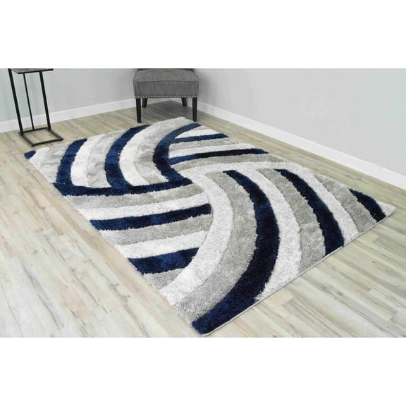 Modern Shaggy Rug Hand Carved Thick Soft Geometric Abstract Carpet Vibrant Colors for Living Room Bedroom Office Design 6483 (Navy, 3'9"x5'3")