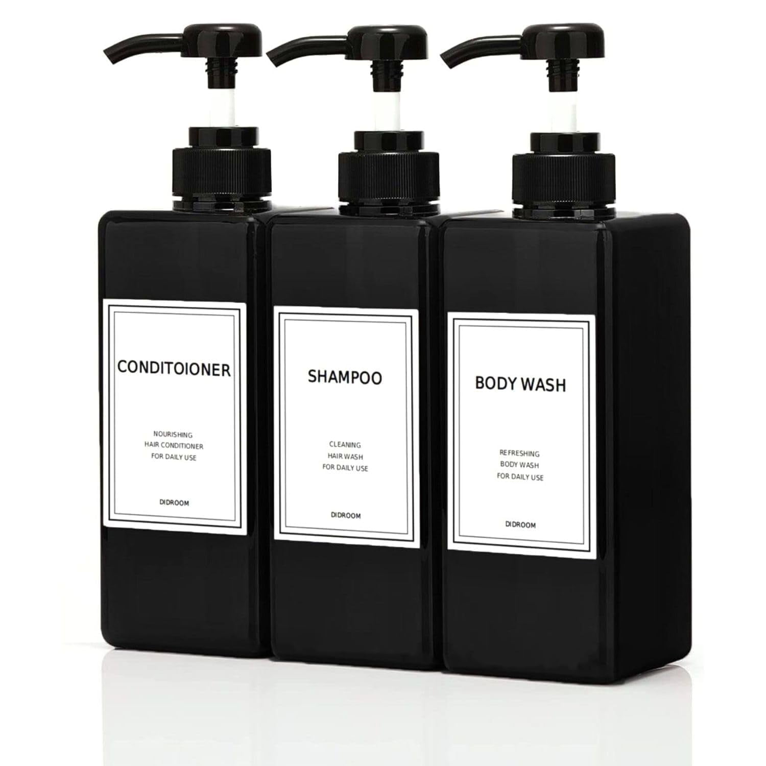Modern Shampoo and Conditioner Dispenser (21 oz, Pack of 3) Refillable ...