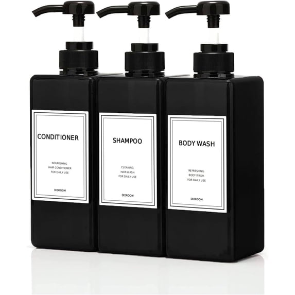 Modern Shampoo and Conditioner Dispenser (21 oz, Pack of 3) Refillable Pump Bottle Set Empty Shower Plastic Bottles with for Bathroom Body Wash Soap