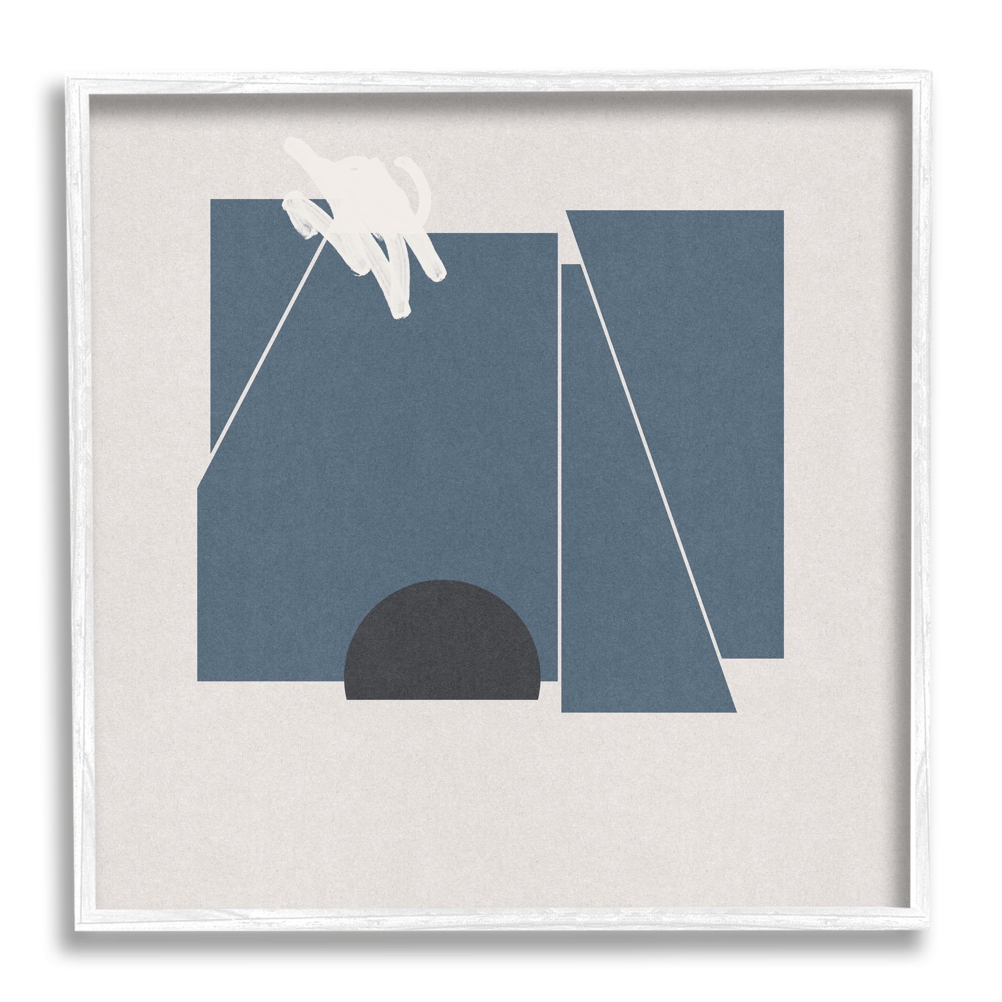 Modern Shape Collage Minimal Blue Geometric Abstraction Abstract Framed Art Print Wall Art, 17x17