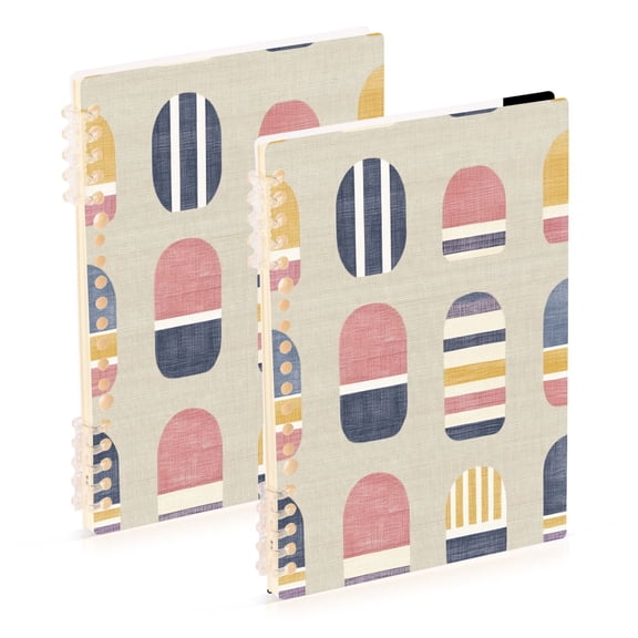 Modern Shapes Design 2-Piece A5 PP Notebooks, Adjustable Rings, 80g Paper, Diary Set