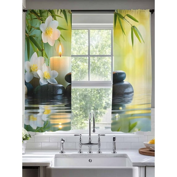 Modern Sheer Curtains 72 Inches Long 2 Panels Country Water Surface Stone Flower Light Filtering Semi Sheer Window Curtains Drapes for Bedroom Living Room 52"x72"