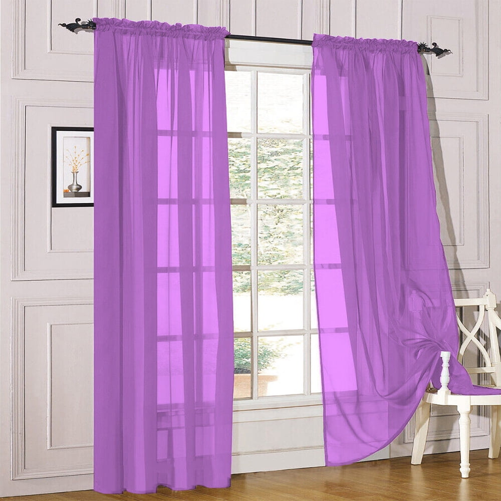 Modern Sheer Rod Pocket Window Curtains 2 Panels Set for Living Room