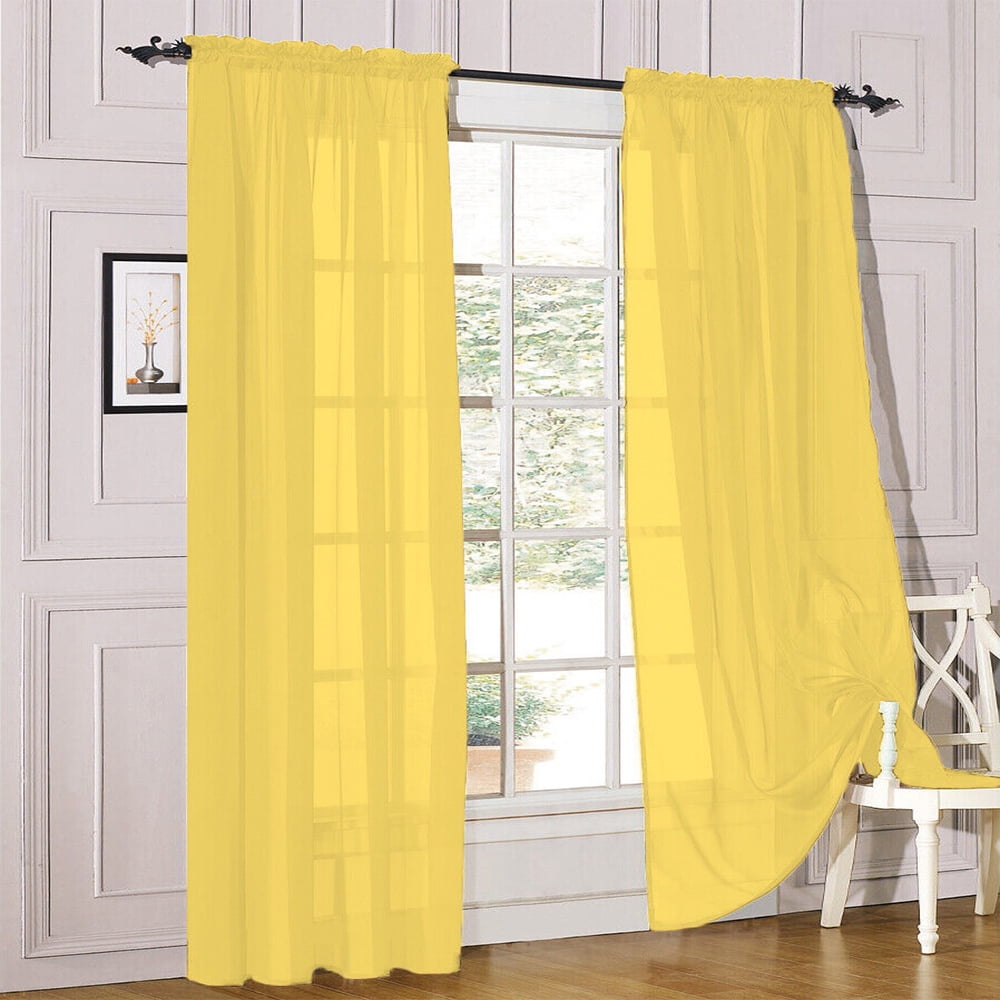 Modern Sheer Rod Pocket Window Curtains 2 Panels Set for Living Room
