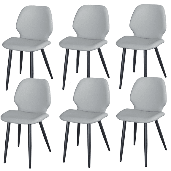Modern Shell Dining Chairs Set of 6, Light Gray Fabric and Black Metal Legs, for Home Kitchen Restaurant Office