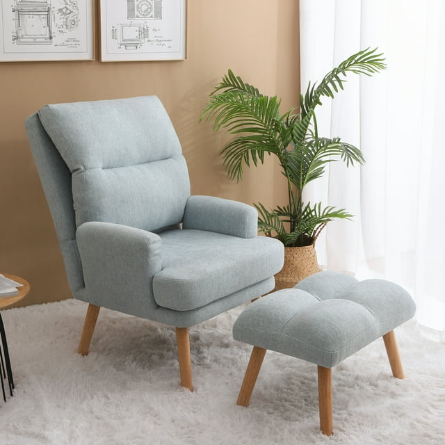 Modern Sherpa Accent Chair with Ottoman and Adjustable Back, Fabric