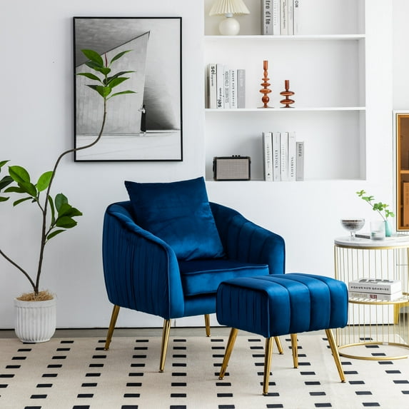 Modern Sherpa Boucle Accent Arm Chair, Comfy Upholstered Barrel Couch Armchair for Small Spaces, Side Corner Single Sofa Teddy Chair for Living Room, Bedroom, Office, Reading Nook, Blue