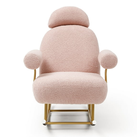 Modern Sherpa Fabric Nursery Rocking Chair,Accent Upholstered Rocker Glider Chair,Comfy Armchair Accent Chair with Gold Metal Frame,Leisure Chair for Nursery Bedroom Living Room Office,Pink