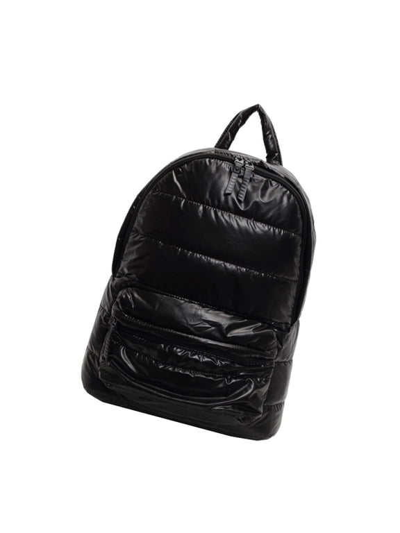Modern Shining Metallic Quilted Puffer Backpack for Women Large Capacity Nylons Padded Travel School Bag with Zippered