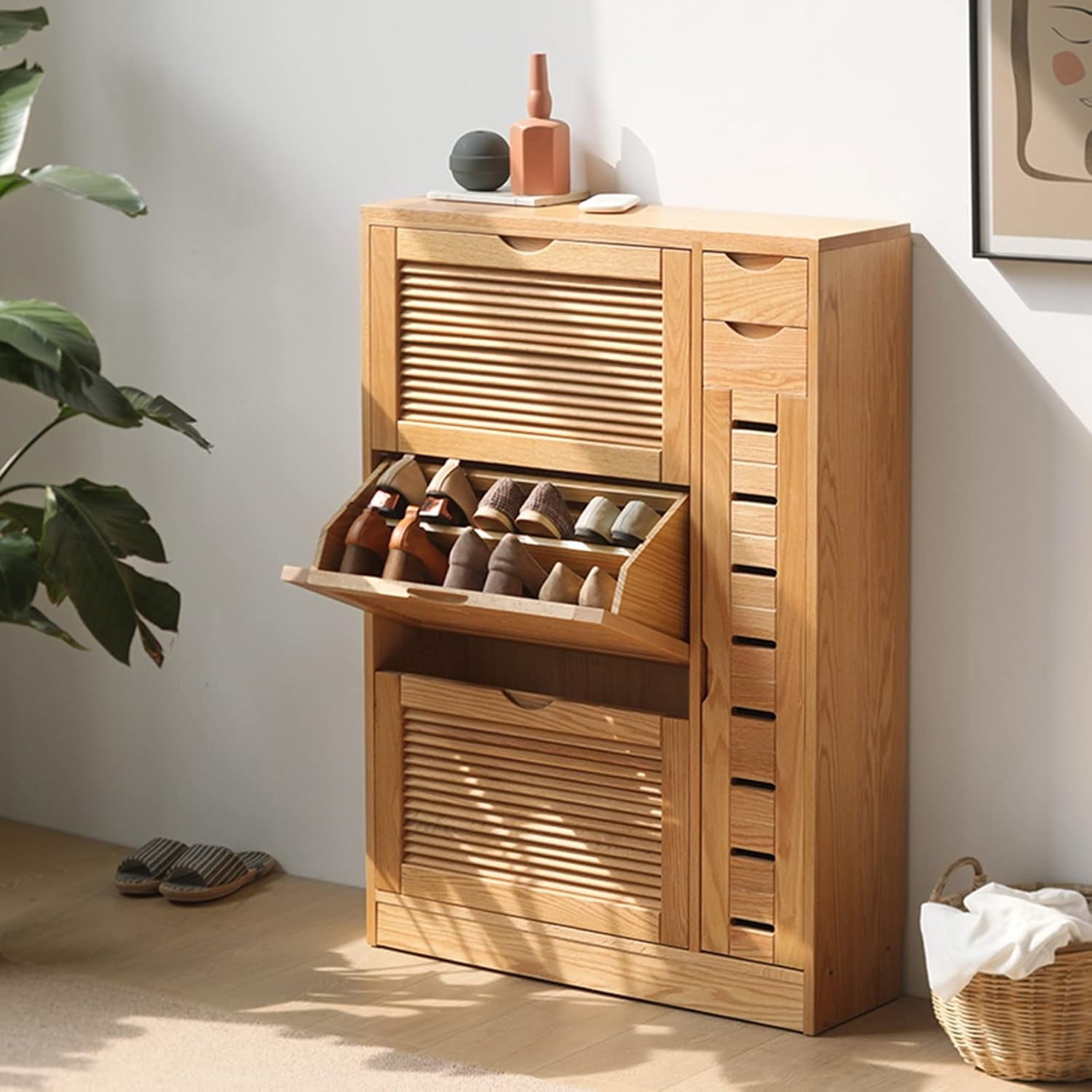 modern-shoe-cabinet-with-2-flip-drawers-oak-shoe-rack-organizer-for