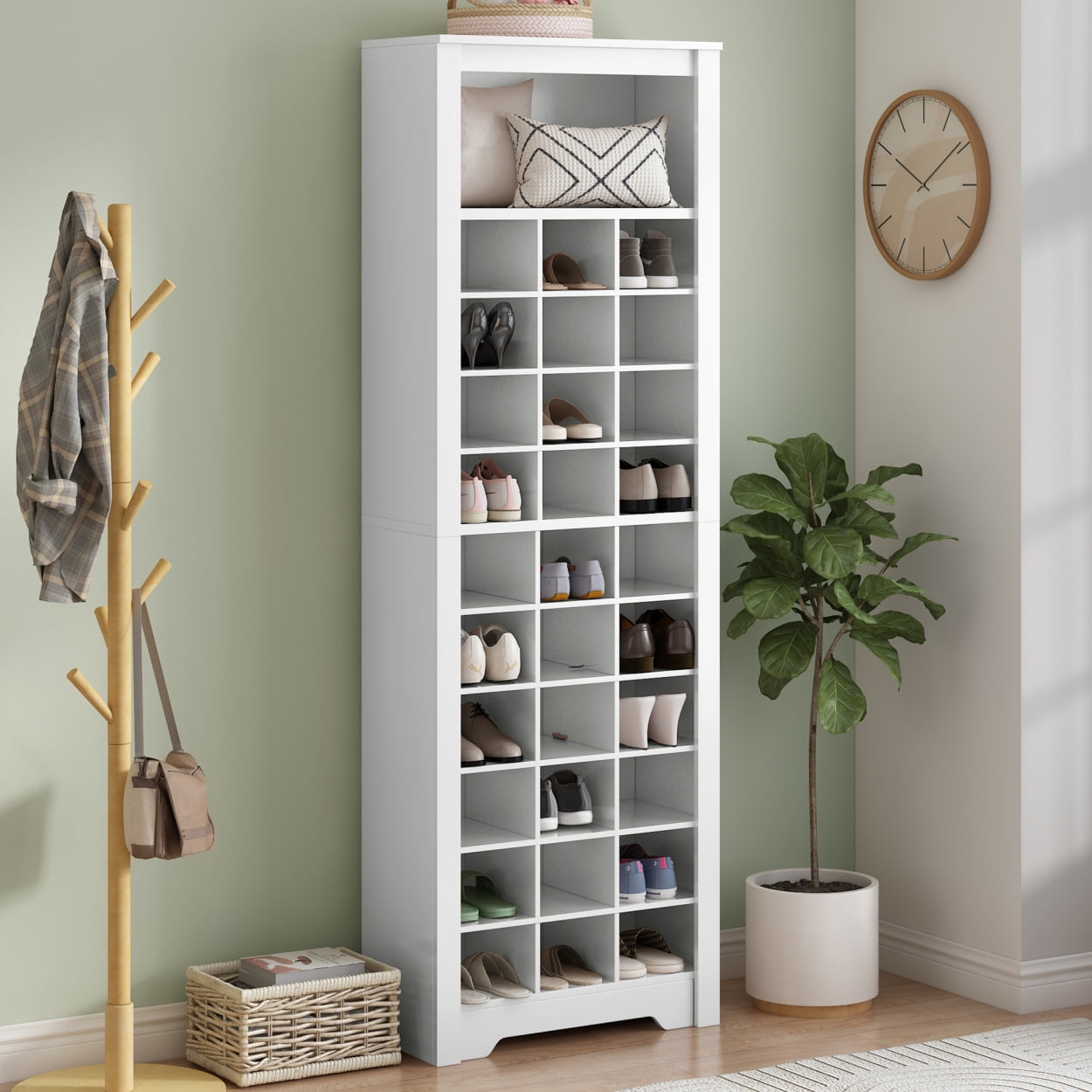 Modern Shoe Cabinet with 30 Shoe Cubby Console, Multi-functional Shoe ...