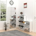 Modern Shoe with Full Length Mirror, Freestanding Shoe Rack