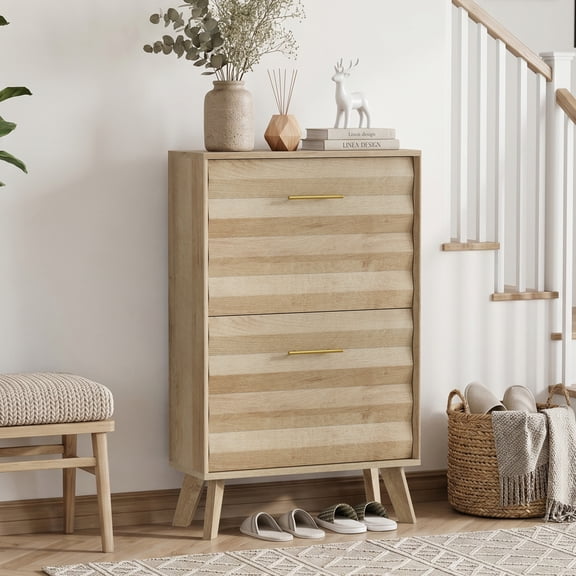 Modern Shoe Cabinet with Adjustable Shelving, MDF Build, Water-Resistant Oak & Tan Built for Everyday Comfort & Style