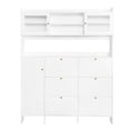 thumbnail image 1 of Modern Shoe Cabinet with Open Storage Shelf, 3 Flip Drawers and 4 Hanging Hooks, Tempered Glass Hall Tree Storage Cabinet, 1 of 6