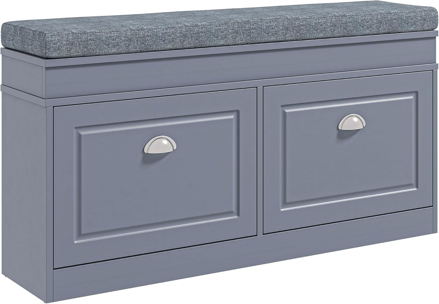 Gray Modern Shoe Rack Bench with Cushion and Storage Drawers
