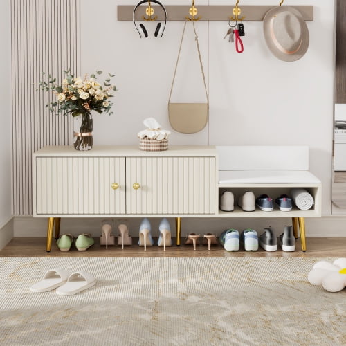 Modern Shoe Storage Bench with Hidden Storage and Upholstered Cushions,Shoe Storage Organizer,Shoe Rack Bench for Bedside,Living Room and Entryway