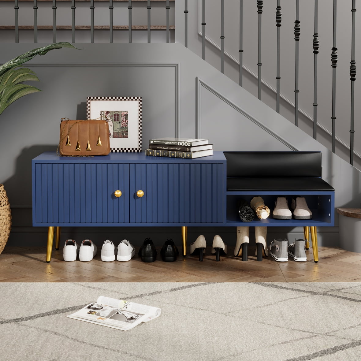 Modern Antique White Shoe Storage Bench with Hidden Storage